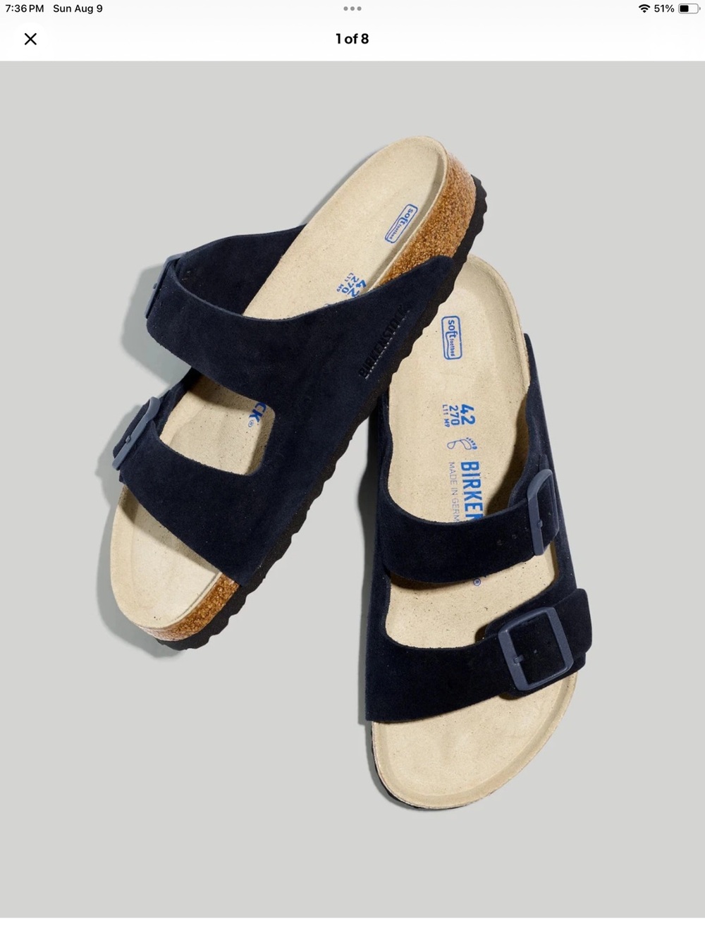 Birkenstock men's Arizona Suede Sandals Midnight size 42 New w/box!